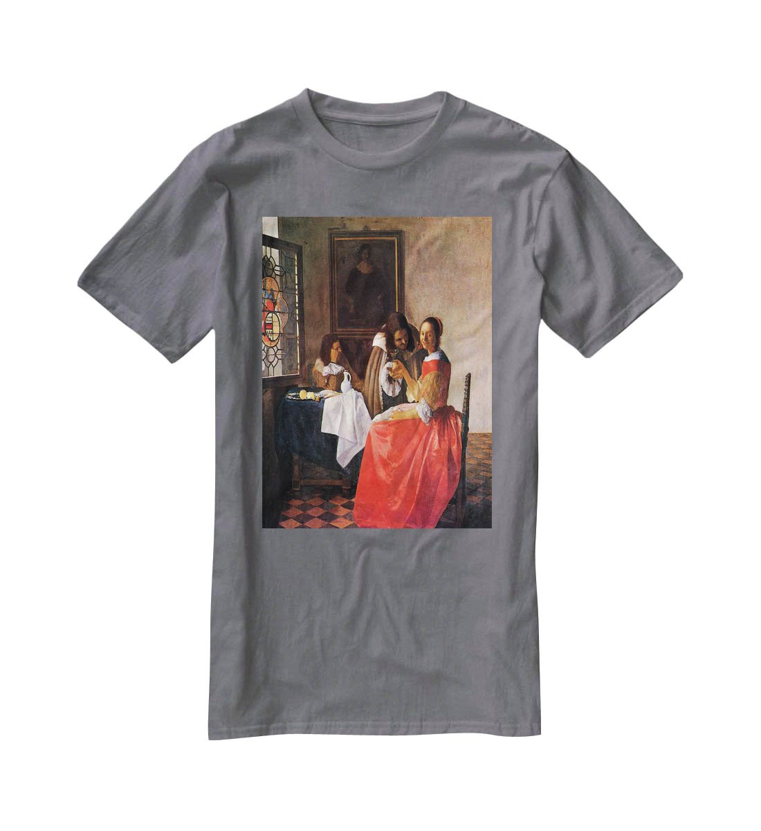 Girl with a wine glass by Vermeer T-Shirt - Canvas Art Rocks - 3