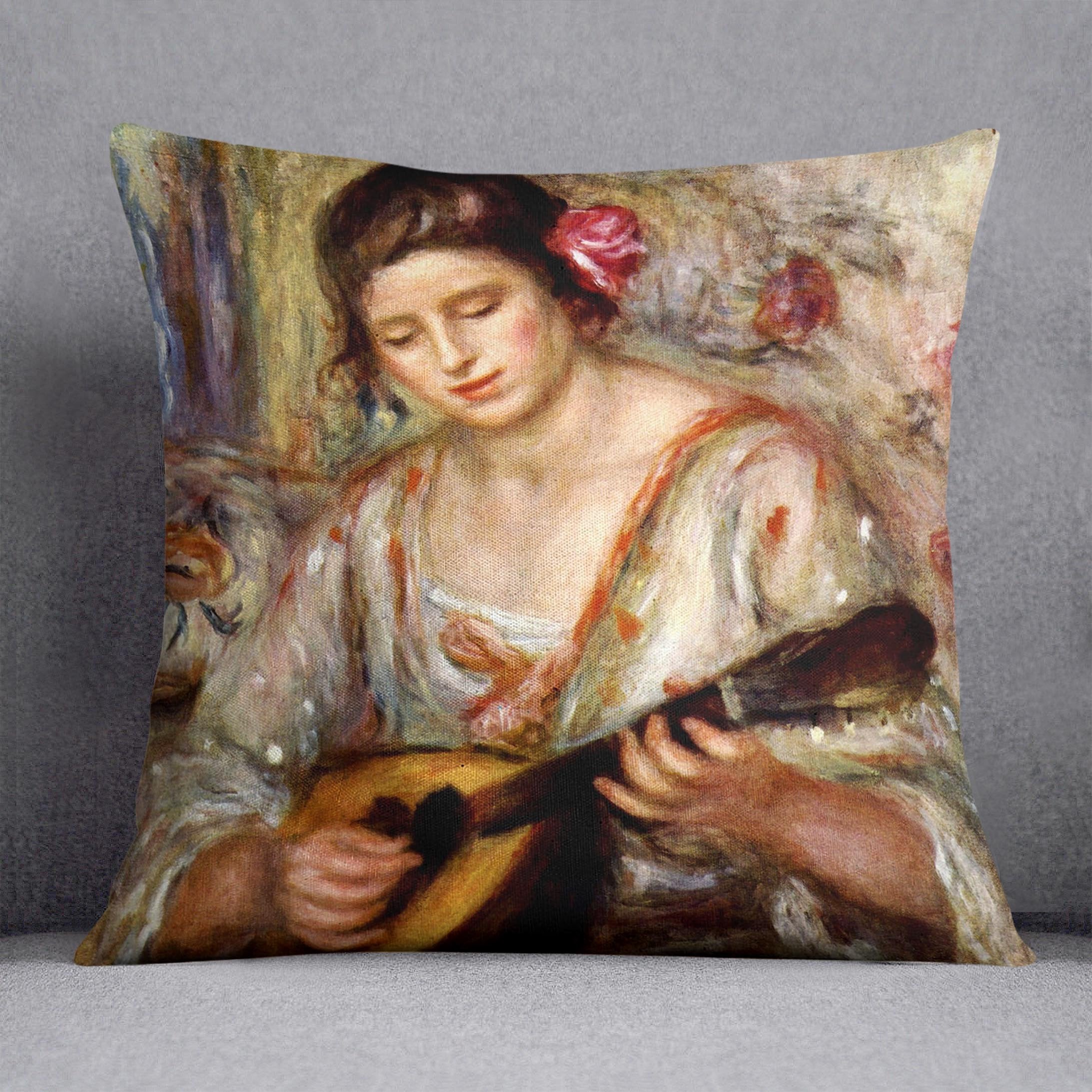 Girl with mandolin by Renoir Throw Pillow