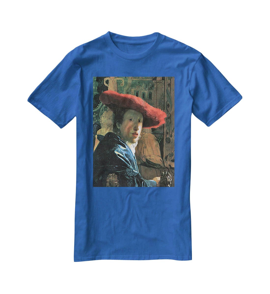 Girl with red hat by Vermeer T-Shirt - Canvas Art Rocks - 2