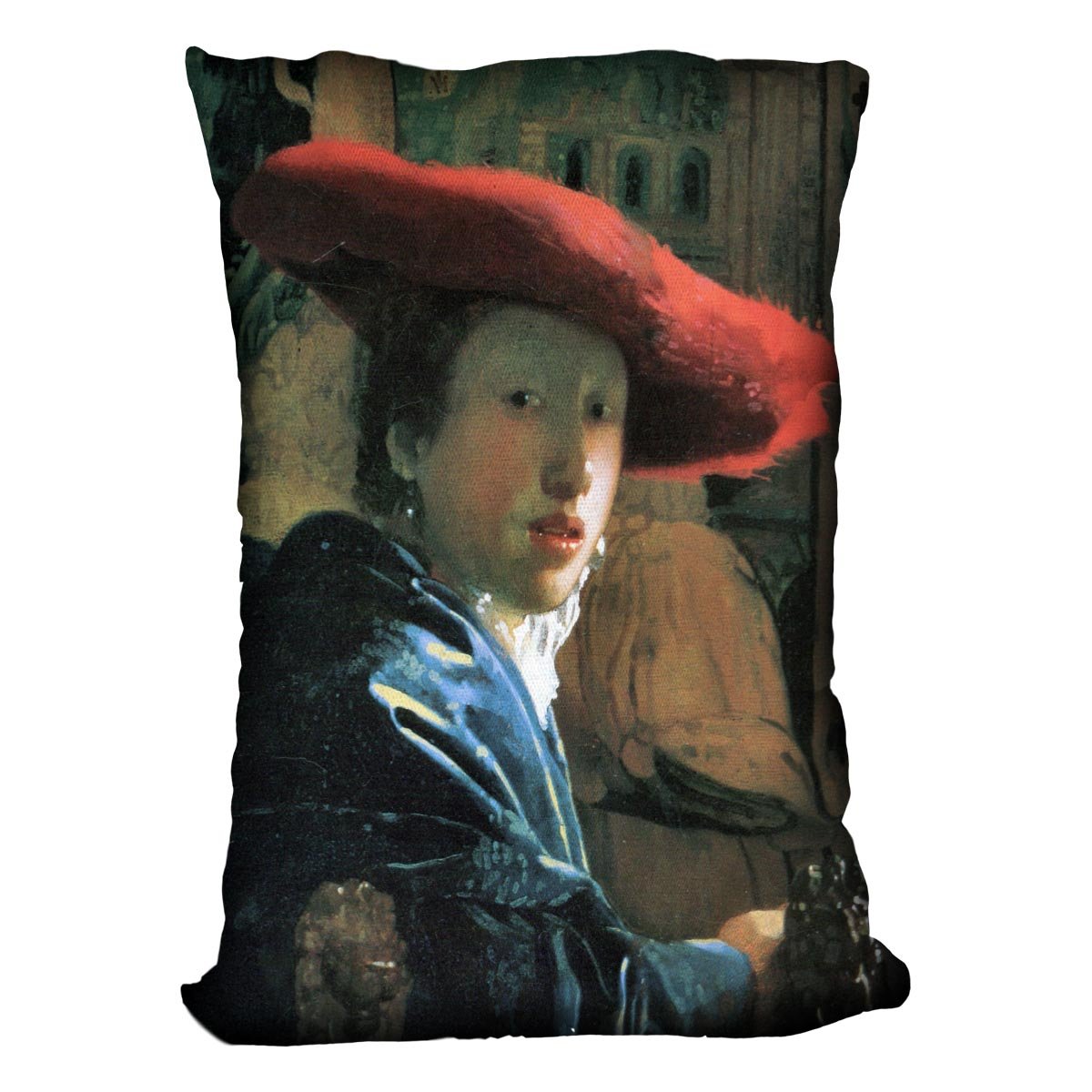 Girl with red hat by Vermeer Cushion