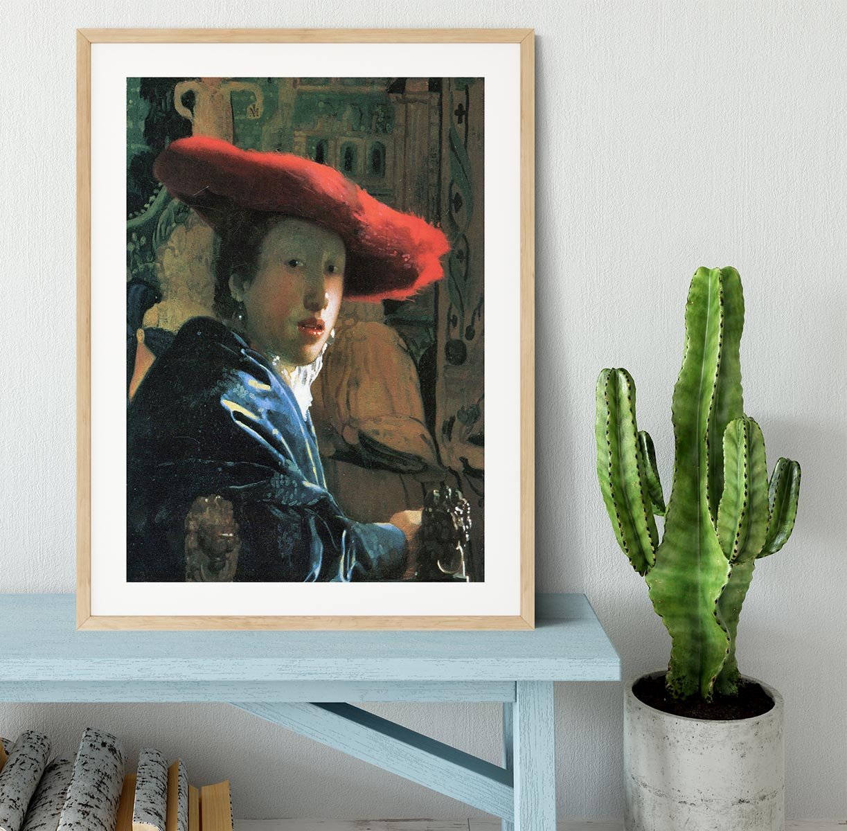 Girl with red hat by Vermeer Framed Print - Canvas Art Rocks - 3