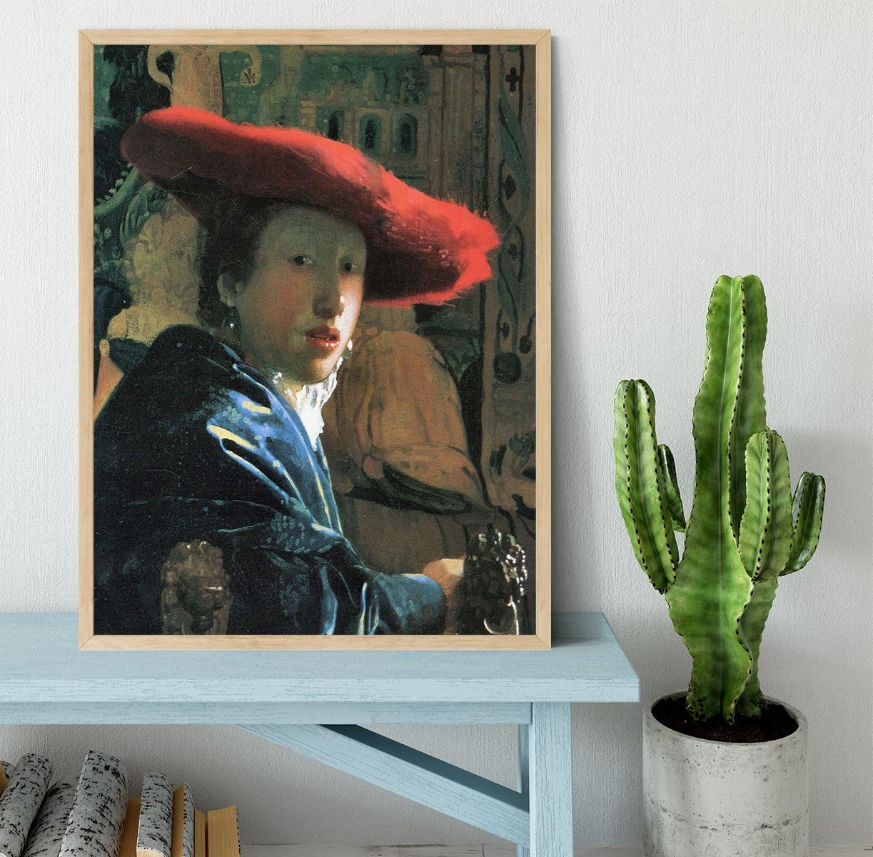 Girl with red hat by Vermeer Framed Print - Canvas Art Rocks - 4