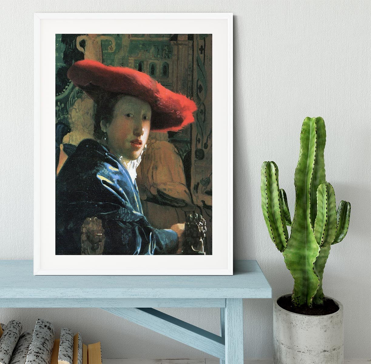 Girl with red hat by Vermeer Framed Print - Canvas Art Rocks - 5
