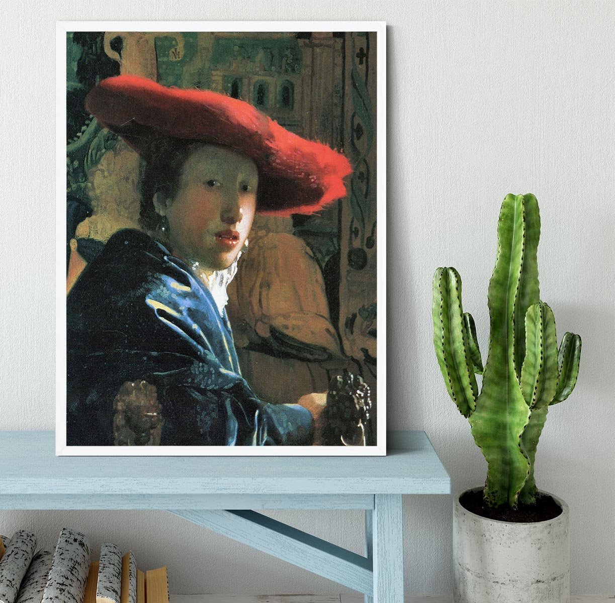 Girl with red hat by Vermeer Framed Print - Canvas Art Rocks -6