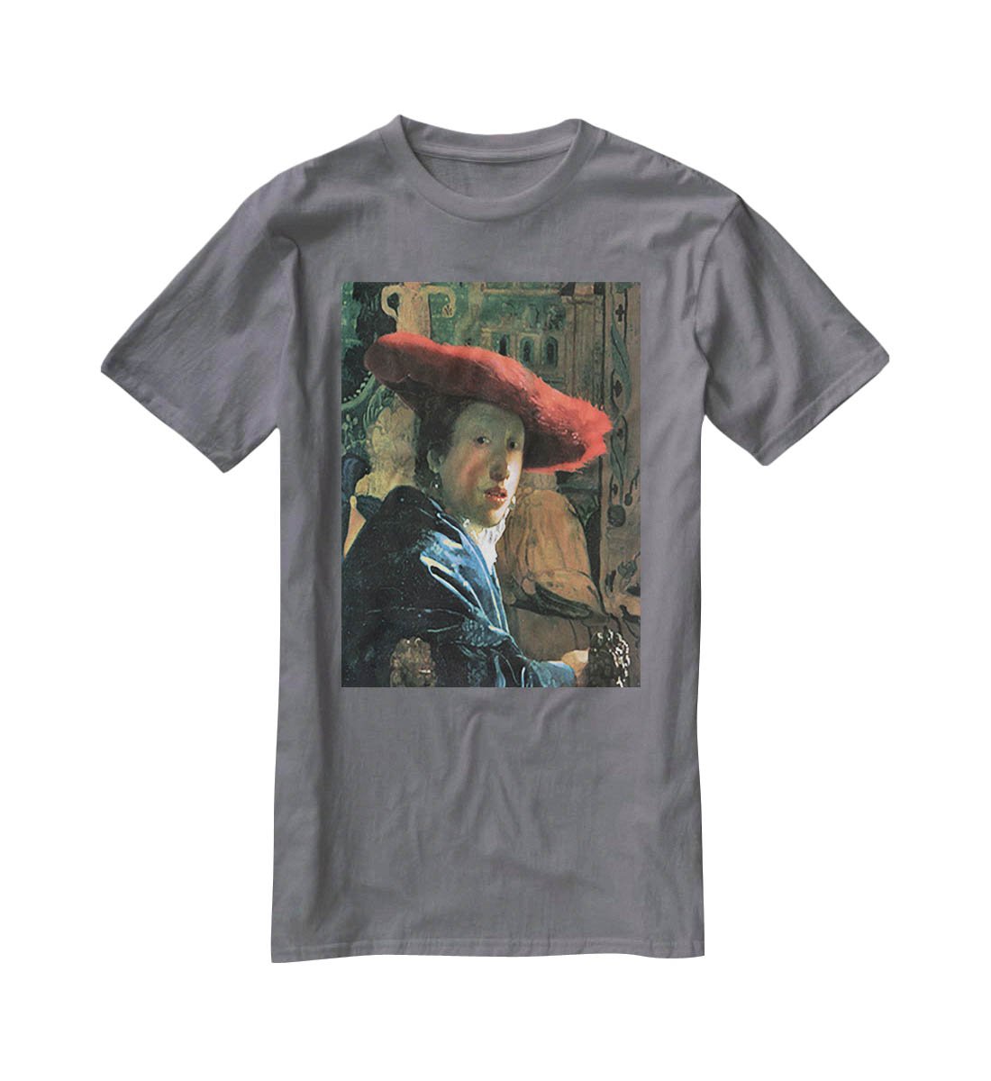 Girl with red hat by Vermeer T-Shirt - Canvas Art Rocks - 3