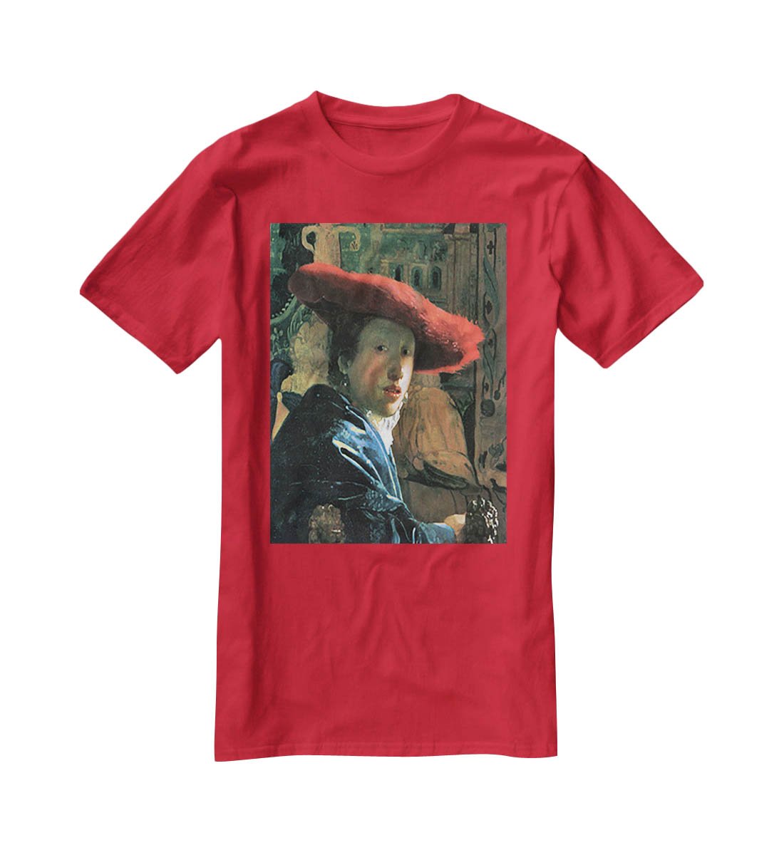 Girl with red hat by Vermeer T-Shirt - Canvas Art Rocks - 4