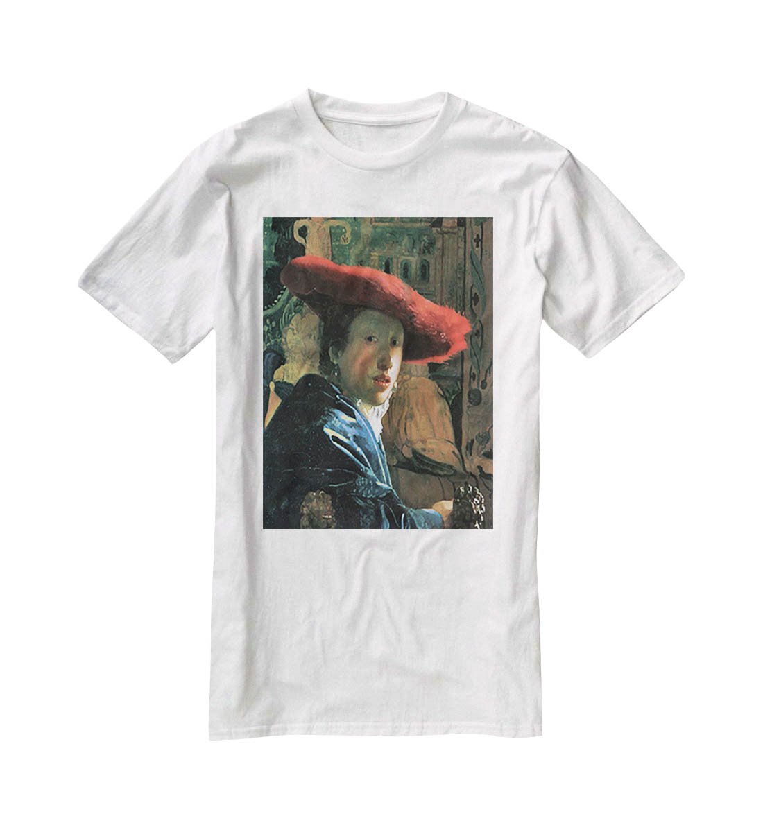 Girl with red hat by Vermeer T-Shirt - Canvas Art Rocks - 5
