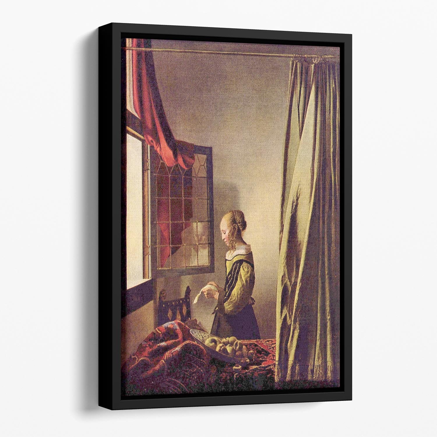 Girls at the open window by Vermeer Floating Framed Canvas