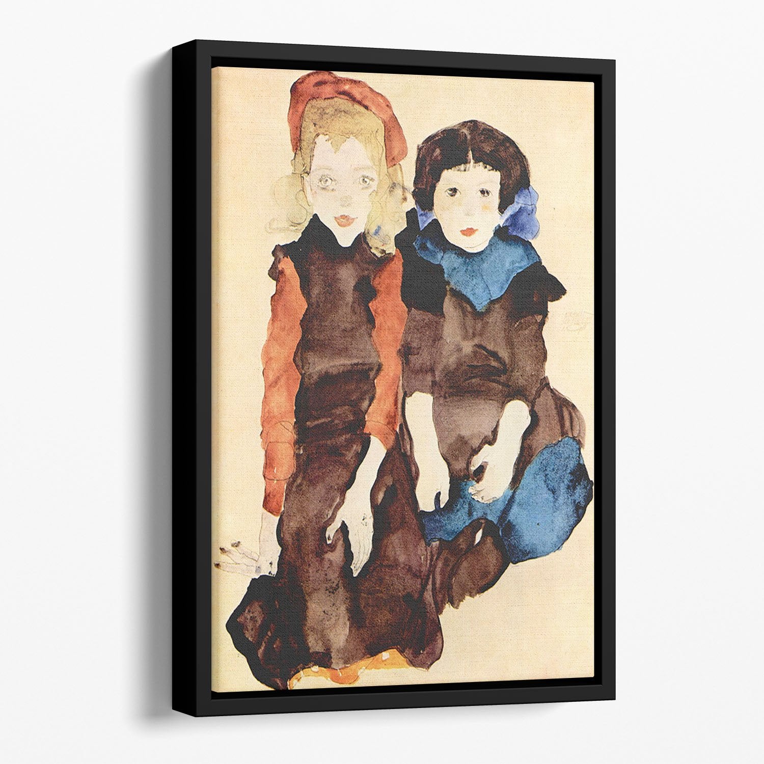 Girls by Egon Schiele Floating Framed Canvas
