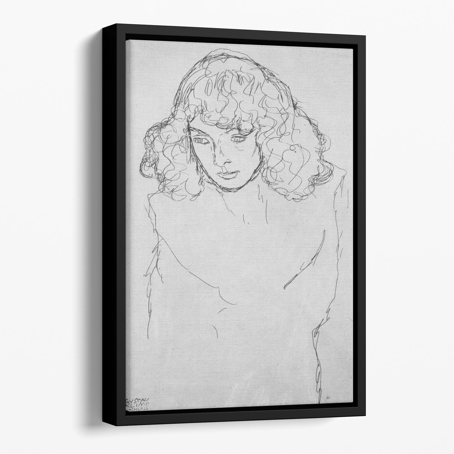 Girls head by Klimt Floating Framed Canvas