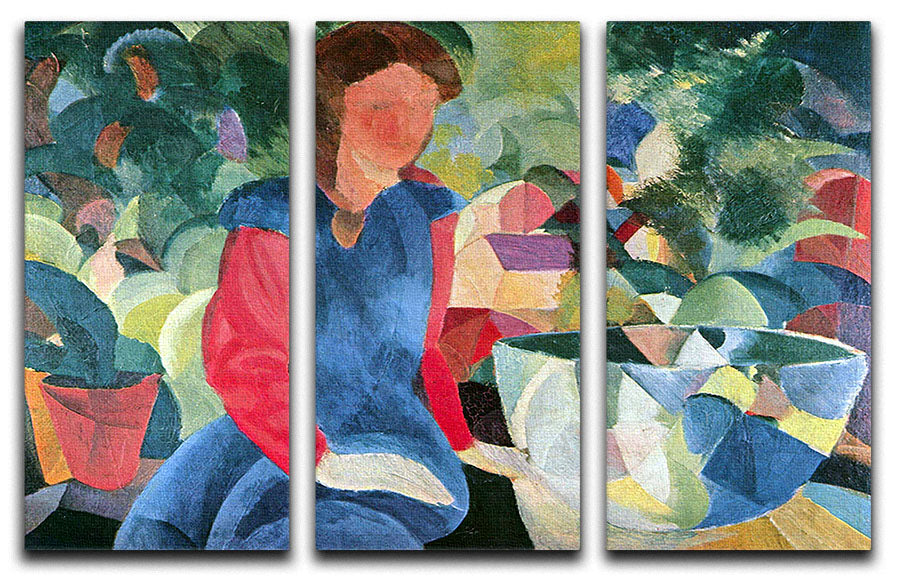 Girls with fish bell by Macke 3 Split Panel Canvas Print - Canvas Art Rocks - 1
