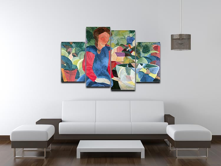 Girls with fish bell by Macke 4 Split Panel Canvas - Canvas Art Rocks - 3