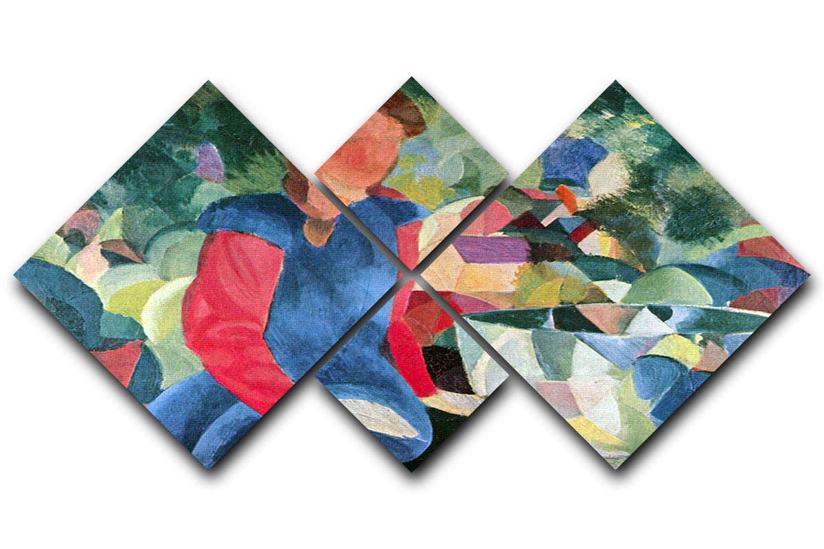 Girls with fish bell by Macke 4 Square Multi Panel Canvas - Canvas Art Rocks - 1