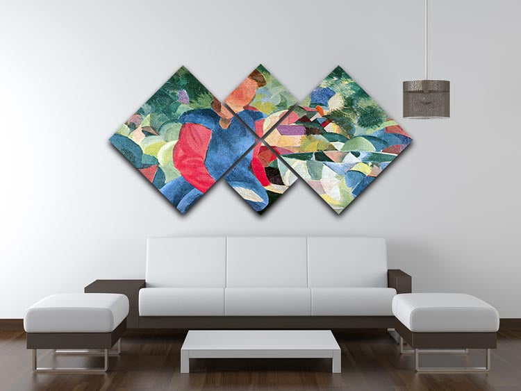 Girls with fish bell by Macke 4 Square Multi Panel Canvas - Canvas Art Rocks - 3