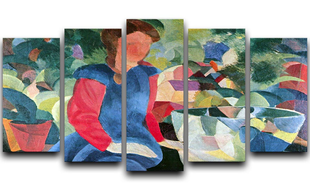 Girls with fish bell by Macke 5 Split Panel Canvas - Canvas Art Rocks - 1