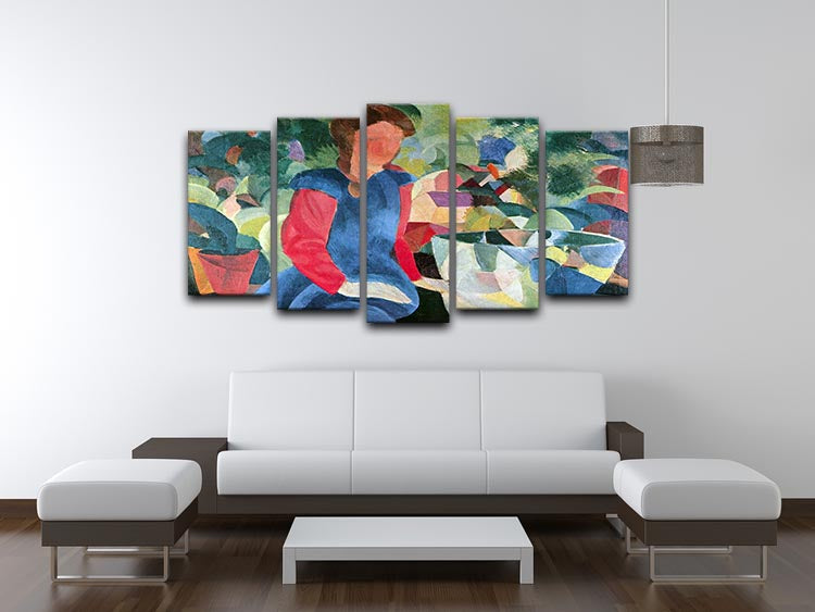 Girls with fish bell by Macke 5 Split Panel Canvas - Canvas Art Rocks - 3