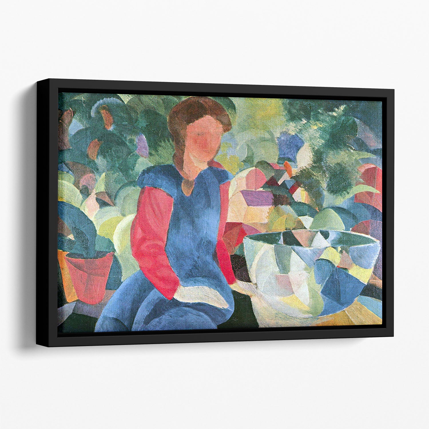 Girls with fish bell by Macke Floating Framed Canvas - Canvas Art Rocks - 1