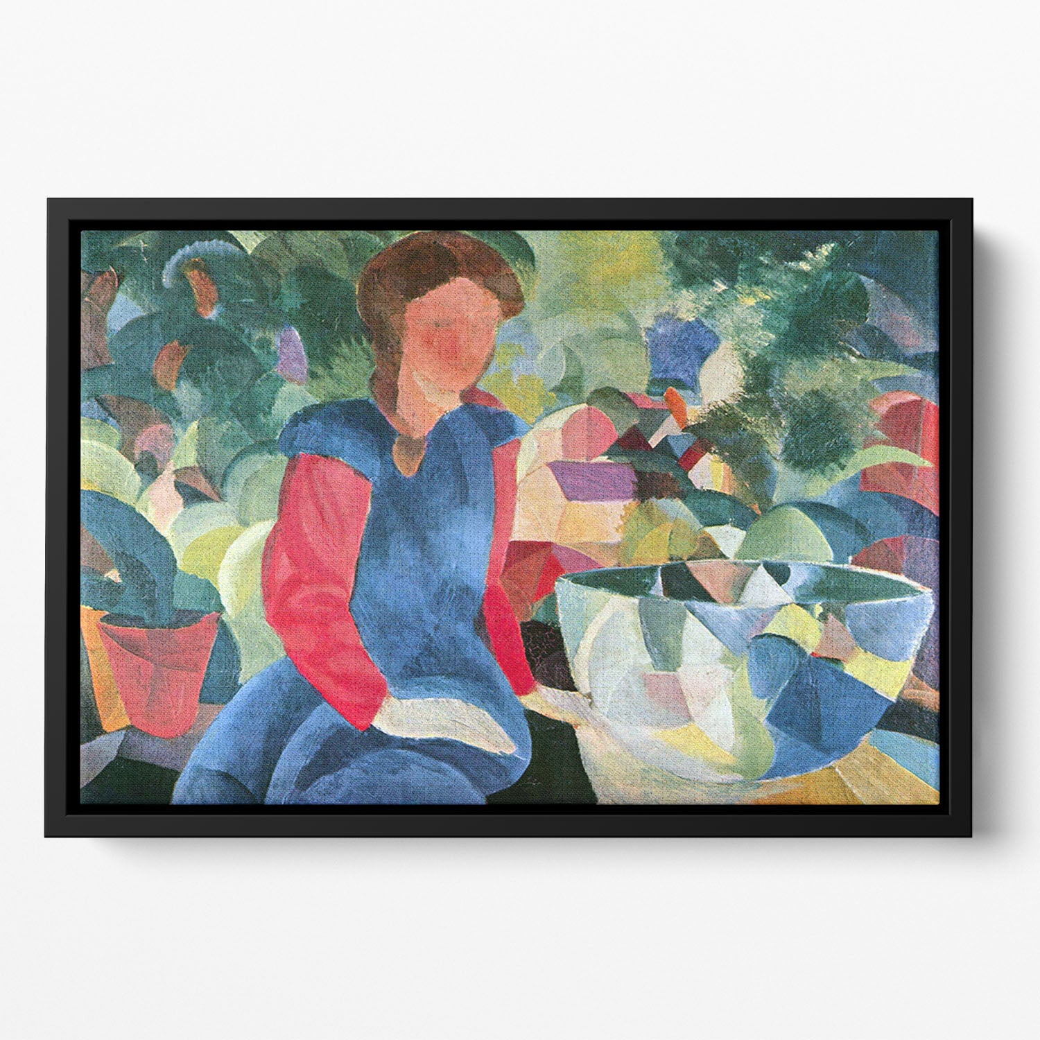 Girls with fish bell by Macke Floating Framed Canvas - Canvas Art Rocks - 2
