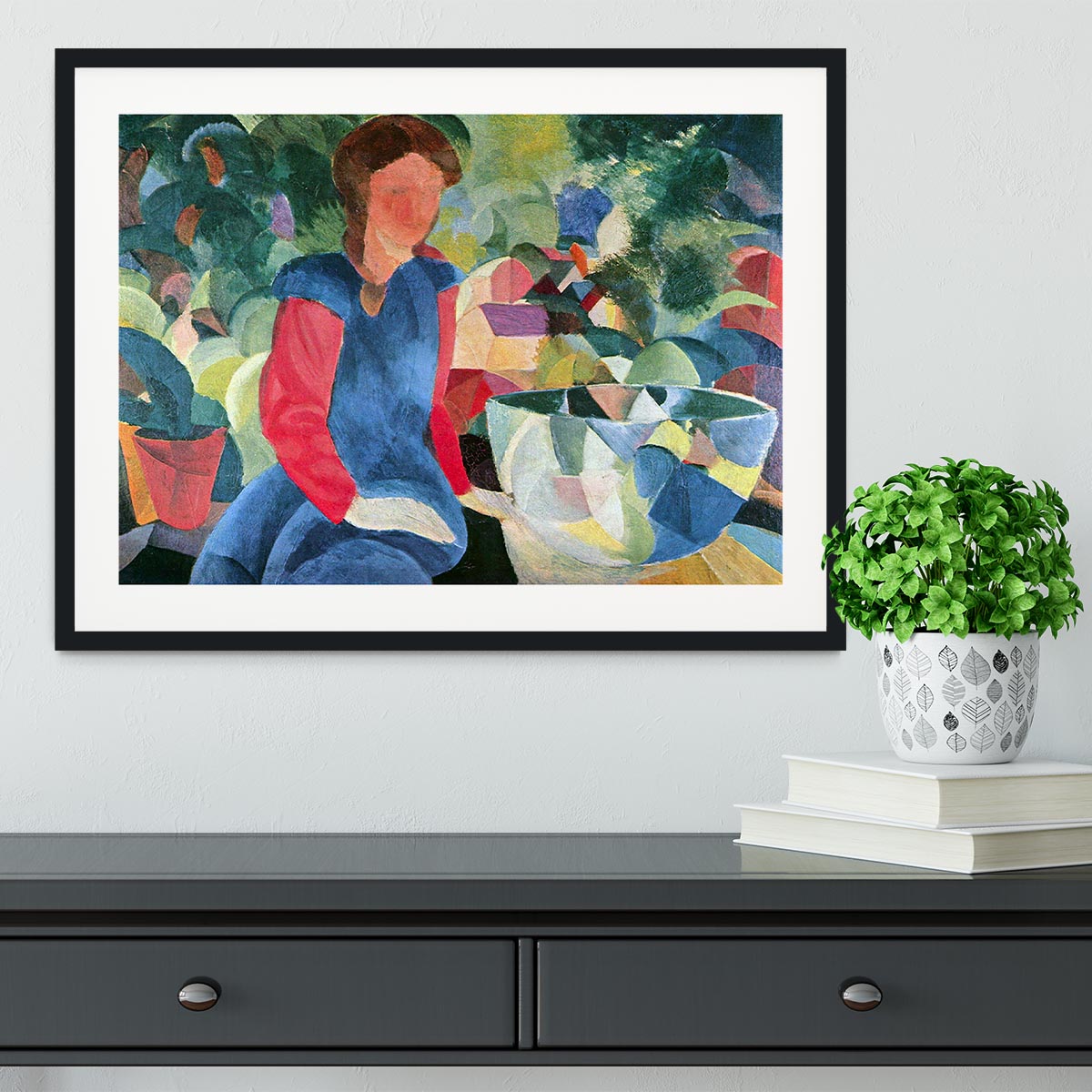 Girls with fish bell by Macke Framed Print - Canvas Art Rocks - 1