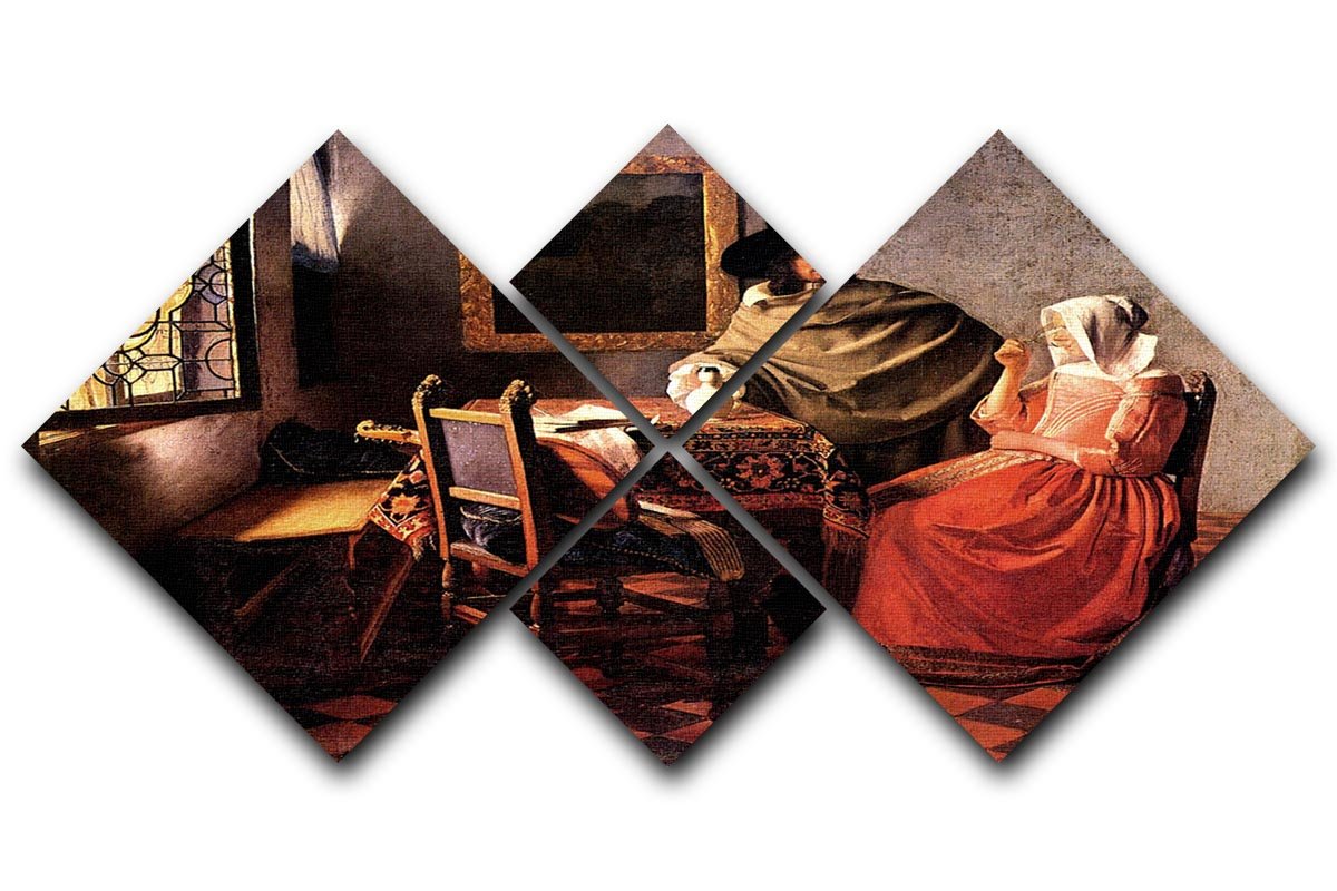 Glass of wine by Vermeer 4 Square Multi Panel Canvas - Canvas Art Rocks - 1