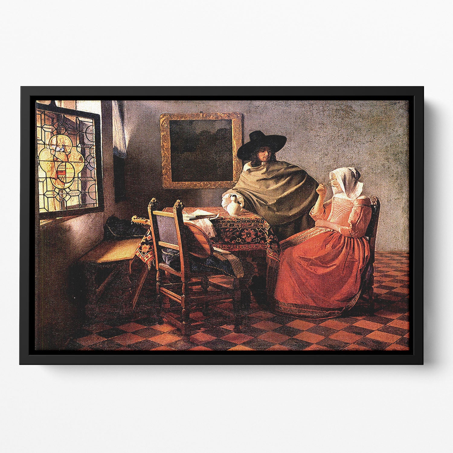 Glass of wine by Vermeer Floating Framed Canvas