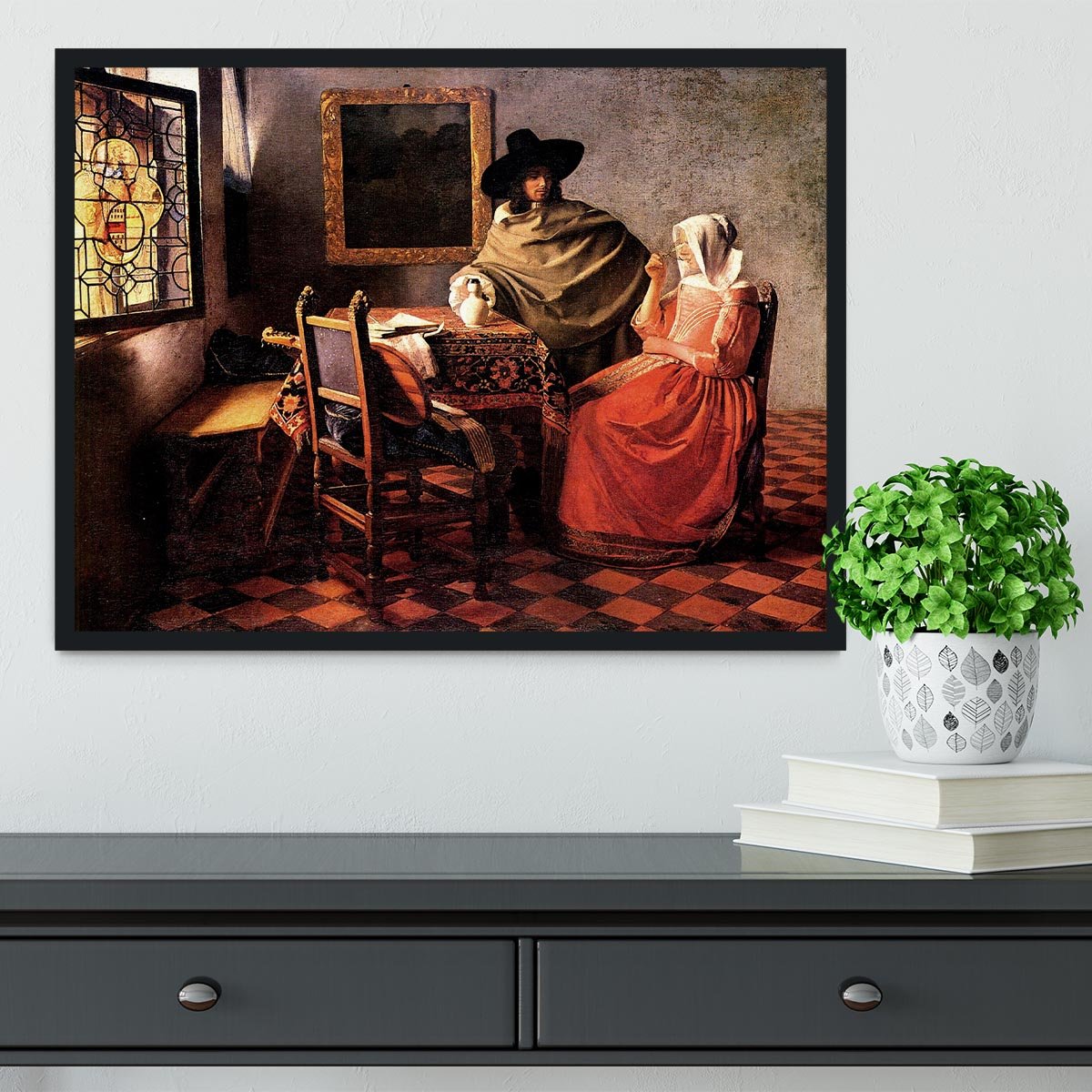 Glass of wine by Vermeer Framed Print - Canvas Art Rocks - 2