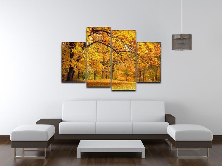 Gold Trees in a park 4 Split Panel Canvas  - Canvas Art Rocks - 3