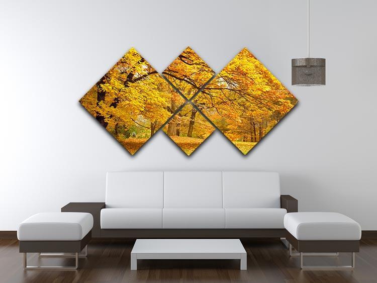 Gold Trees in a park 4 Square Multi Panel Canvas  - Canvas Art Rocks - 3