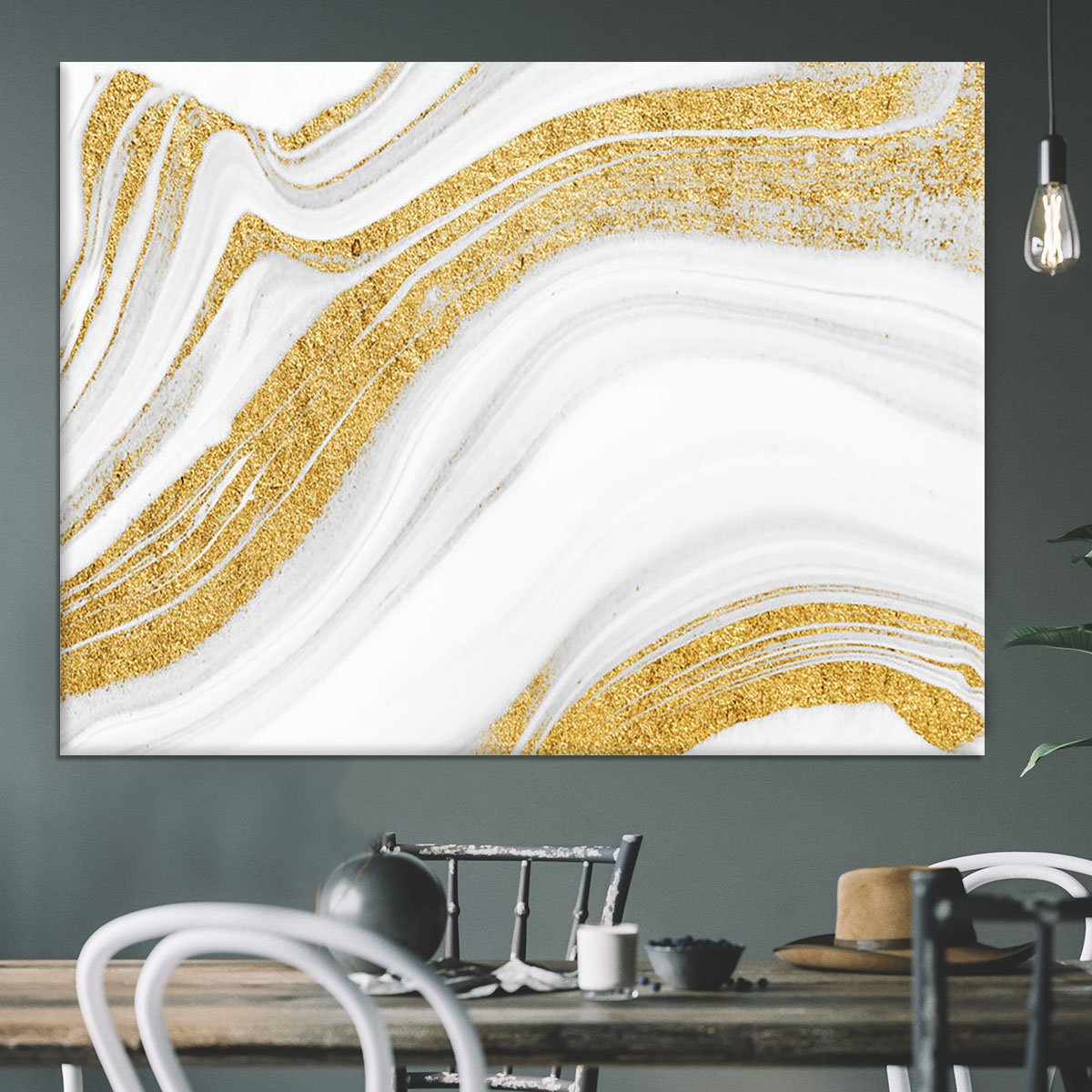 Gold White and Grey Marble Waves Canvas Print or Poster