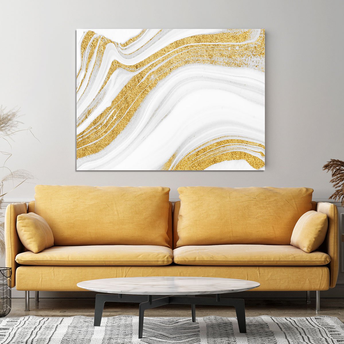 Gold White and Grey Marble Waves Canvas Print or Poster