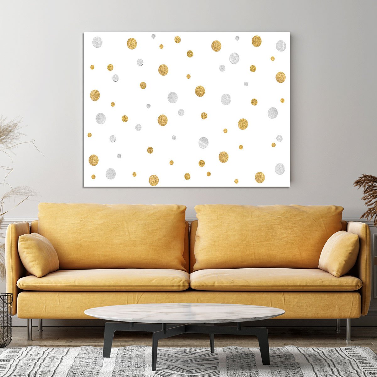 Gold and Silver Glitter Polka Dot Canvas Print or Poster