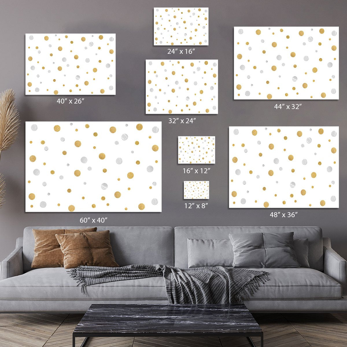 Gold and Silver Glitter Polka Dot Canvas Print or Poster