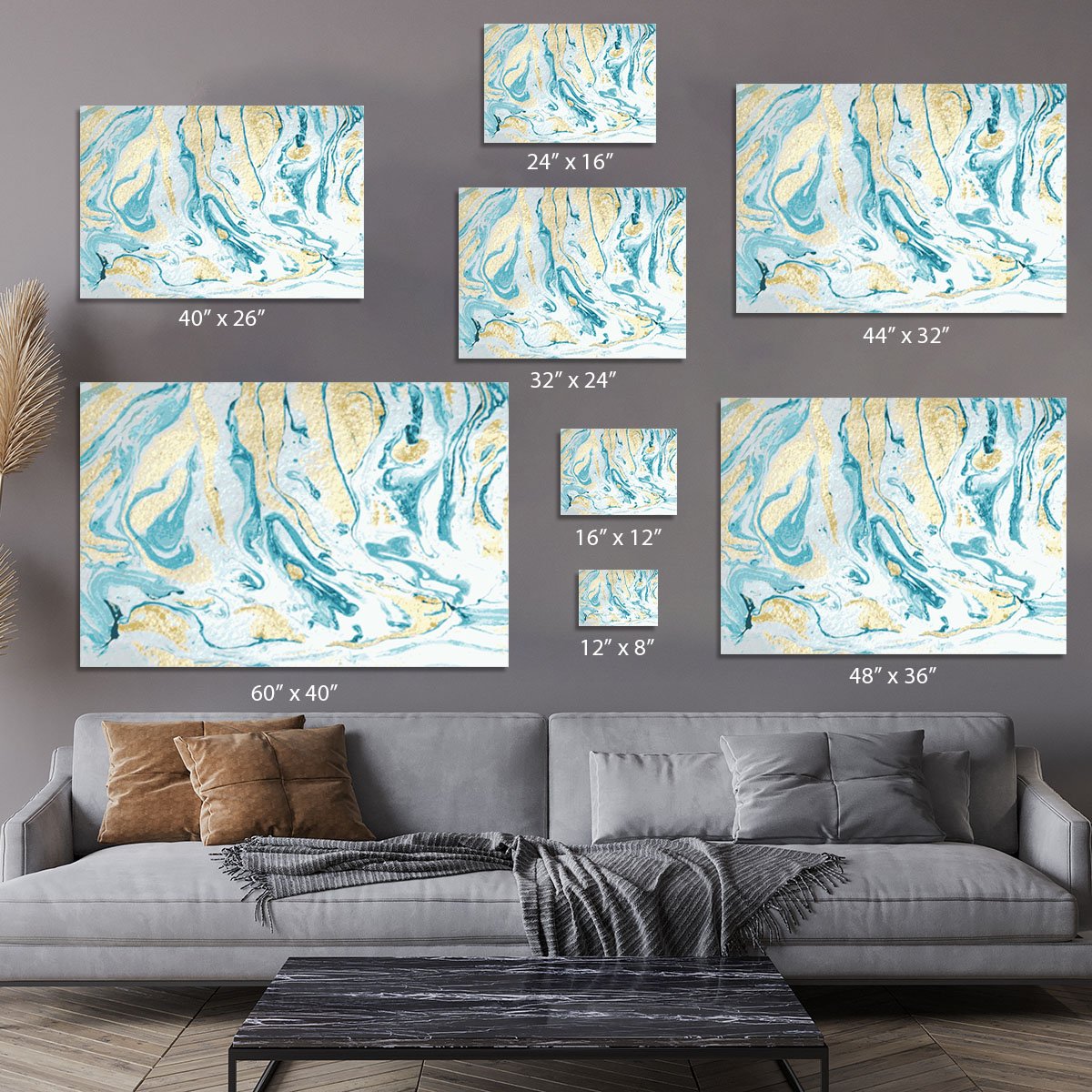 Gold and Teal Swirled Marble Canvas Print or Poster