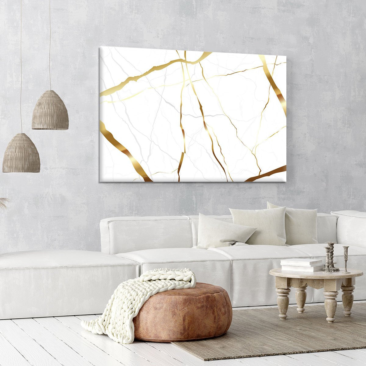 Gold and White Veined Marble Canvas Print or Poster