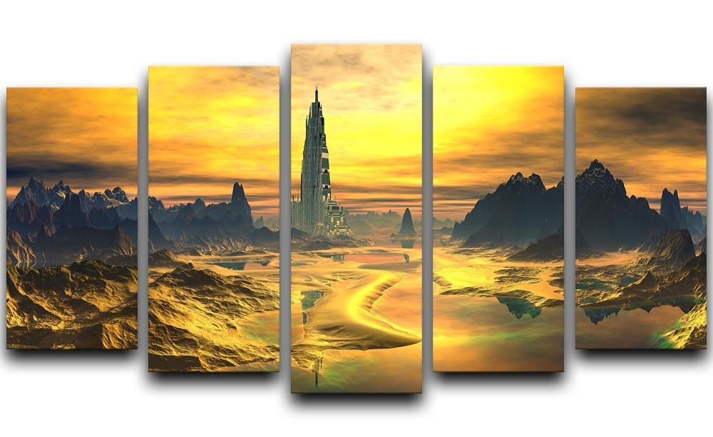 Golden Alien Landscape 5 Split Panel Canvas  - Canvas Art Rocks - 1