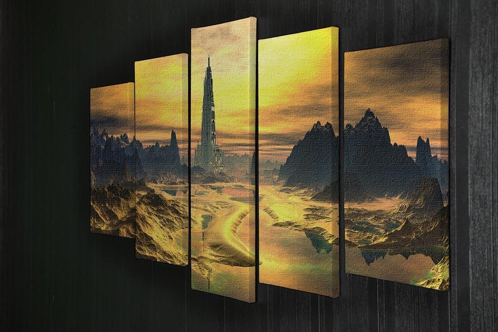 Golden Alien Landscape 5 Split Panel Canvas  - Canvas Art Rocks - 2