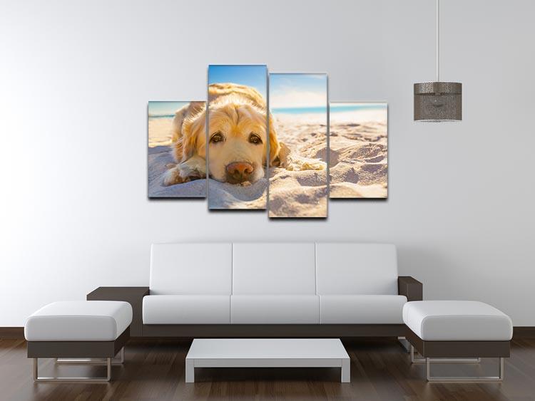 Golden retriever dog relaxing resting 4 Split Panel Canvas - Canvas Art Rocks - 3