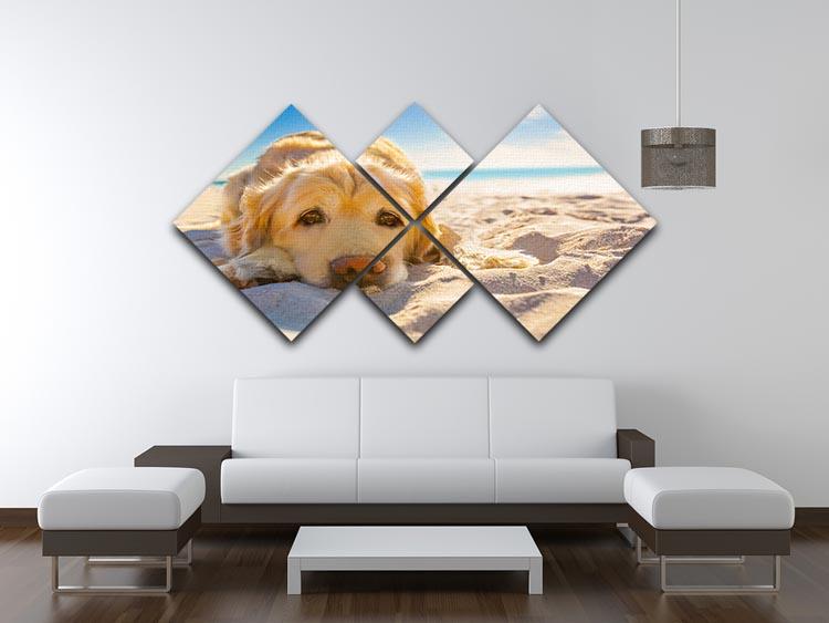 Golden retriever dog relaxing resting 4 Square Multi Panel Canvas - Canvas Art Rocks - 3