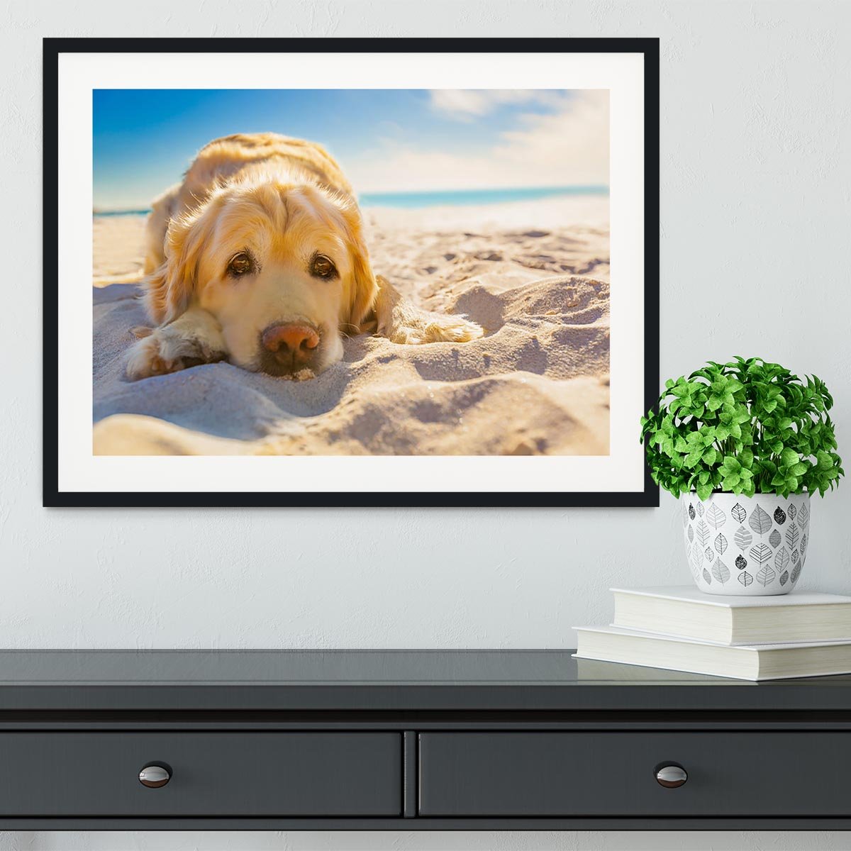 Golden retriever dog relaxing resting Framed Print - Canvas Art Rocks - 1