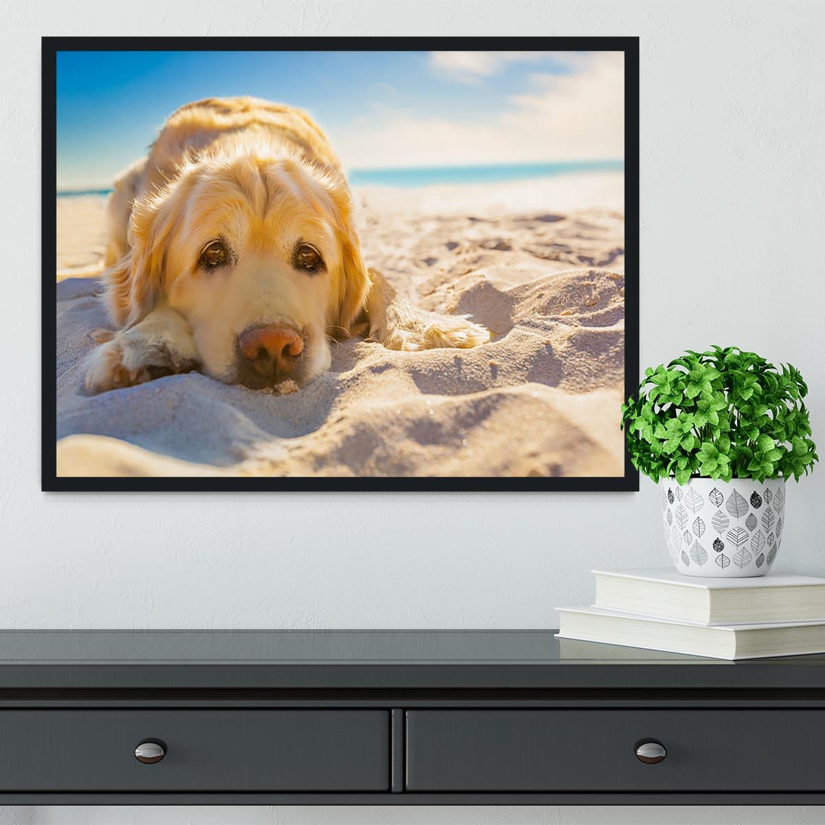 Golden retriever dog relaxing resting Framed Print - Canvas Art Rocks - 2