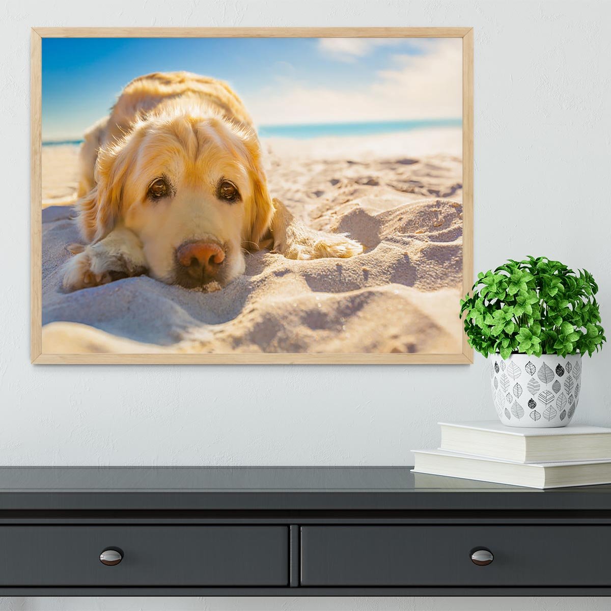 Golden retriever dog relaxing resting Framed Print - Canvas Art Rocks - 4