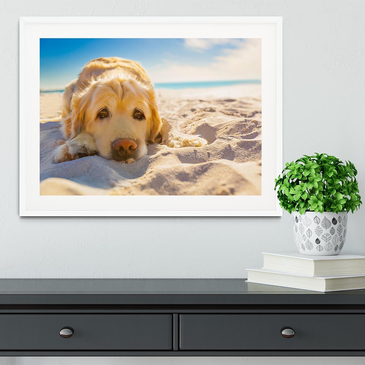 Golden retriever dog relaxing resting Framed Print - Canvas Art Rocks - 5