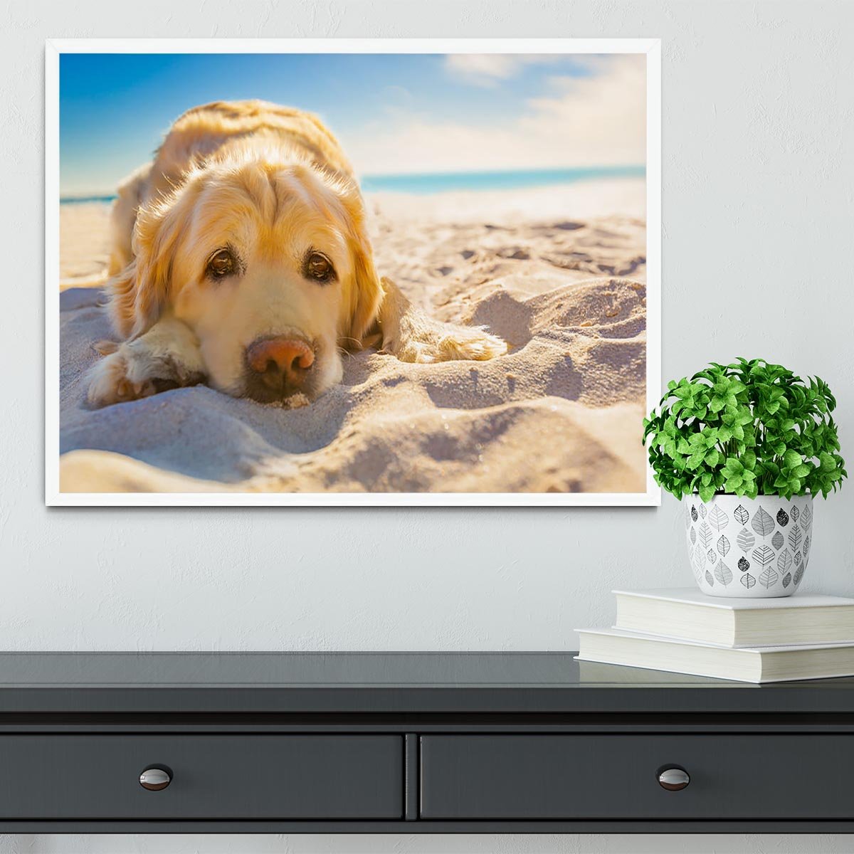 Golden retriever dog relaxing resting Framed Print - Canvas Art Rocks -6