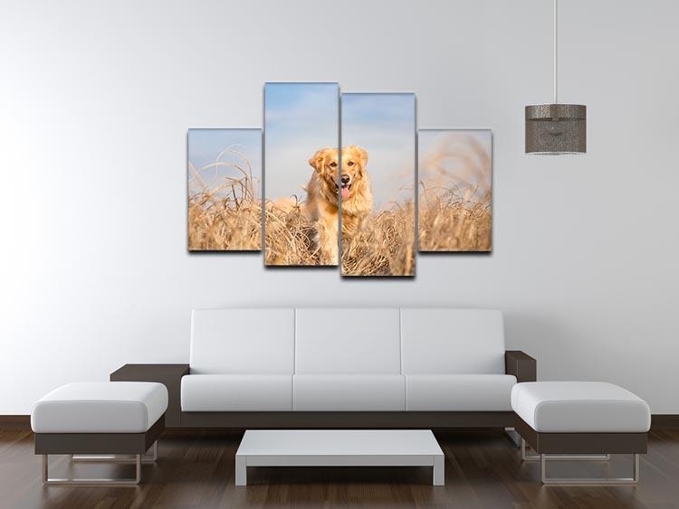 Golden retriever dog running 4 Split Panel Canvas - Canvas Art Rocks - 3