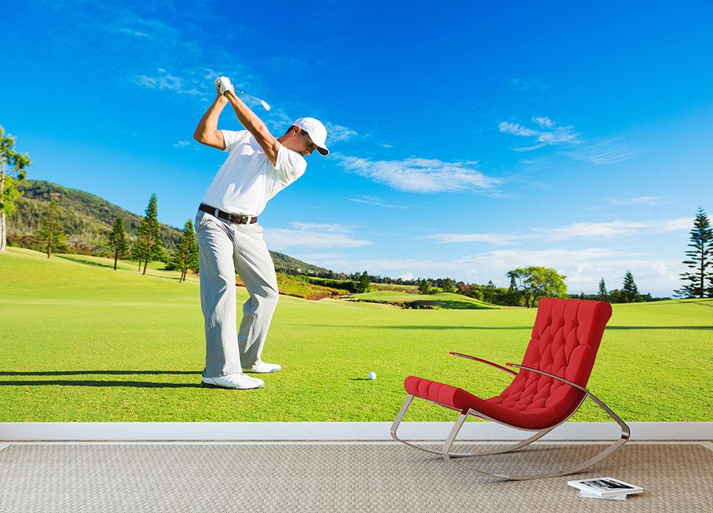 Golfer Hitting Golf Shot Wall Mural Wallpaper - Canvas Art Rocks - 2