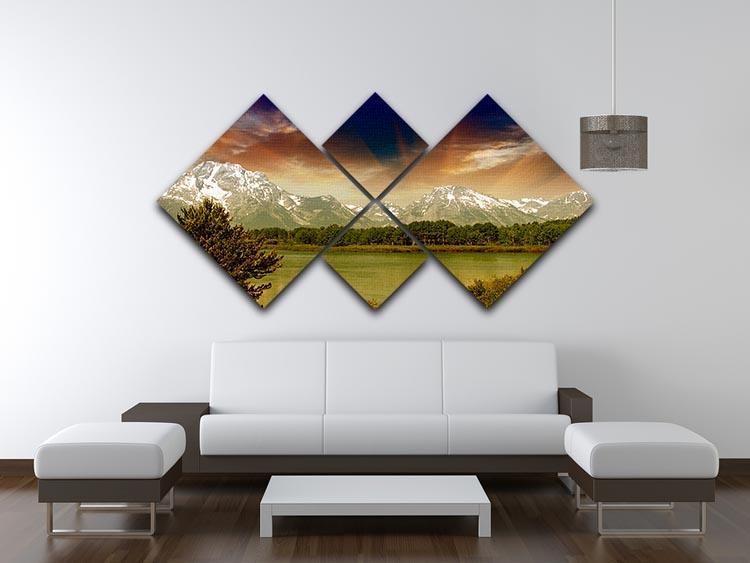 Grand Teton National Park 4 Square Multi Panel Canvas  - Canvas Art Rocks - 3