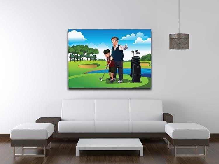 Grandfather teaching his grandson playing golf Canvas Print or Poster - Canvas Art Rocks - 4