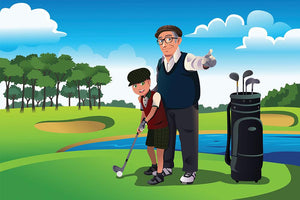 Grandfather teaching his grandson playing golf Wall Mural Wallpaper - Canvas Art Rocks - 1