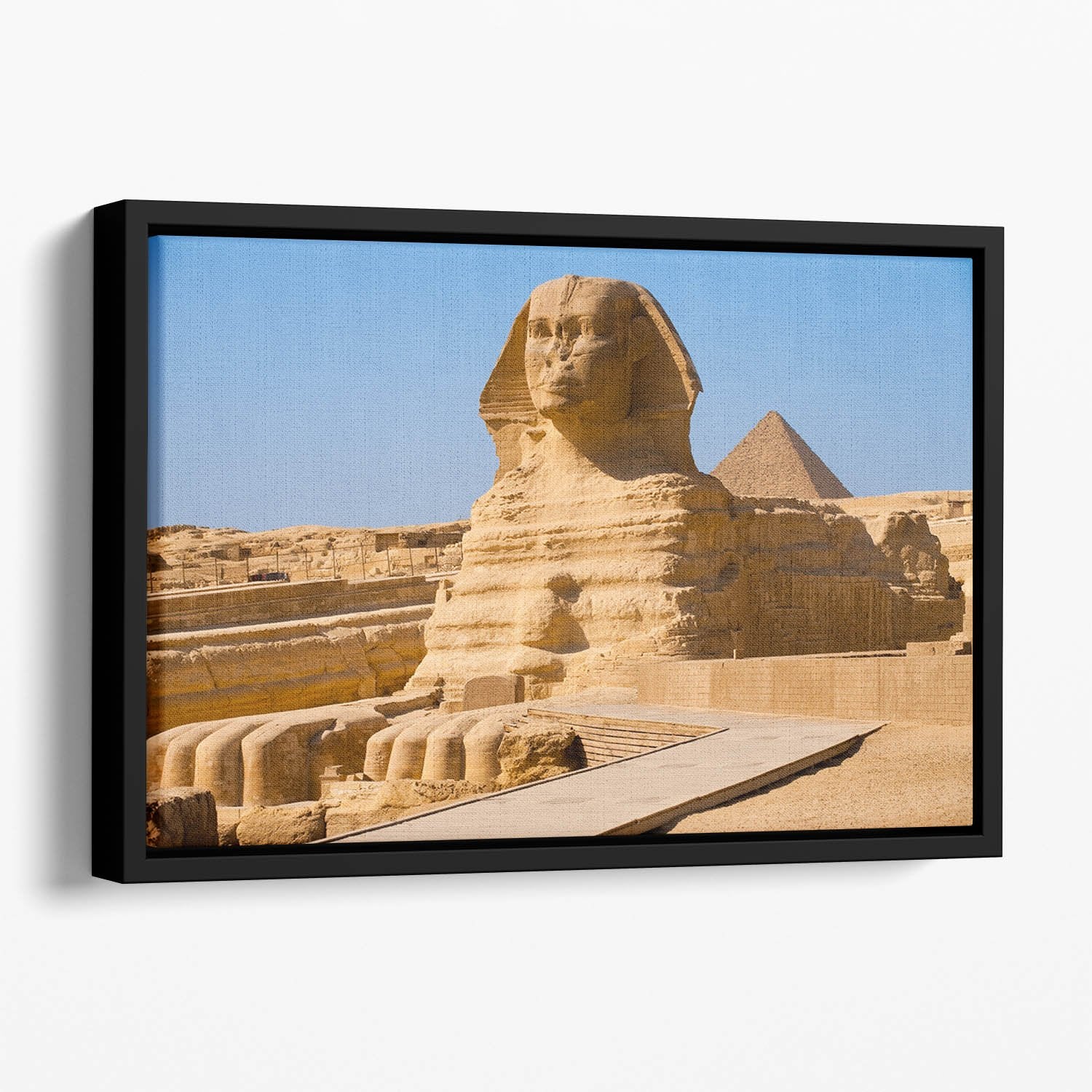Great Sphinx with the pyramid of Menkaure Floating Framed Canvas