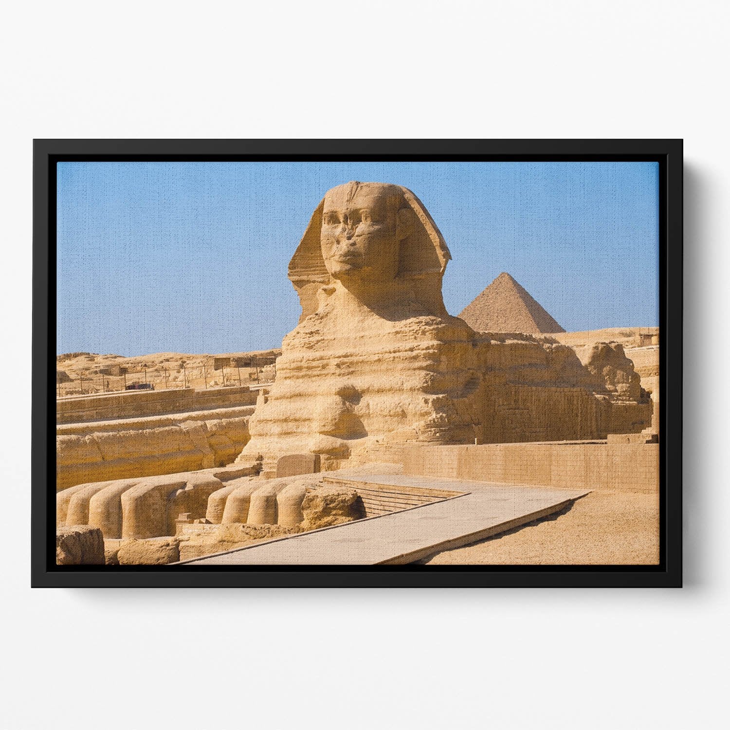 Great Sphinx with the pyramid of Menkaure Floating Framed Canvas